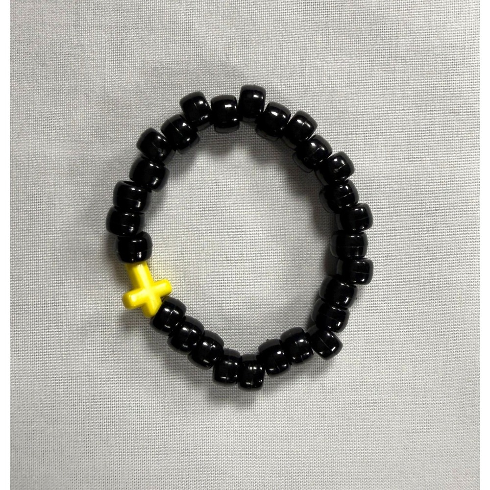 Kids Black Pony Bead Stretch Bracelet Yellow Cross Charm Accessory